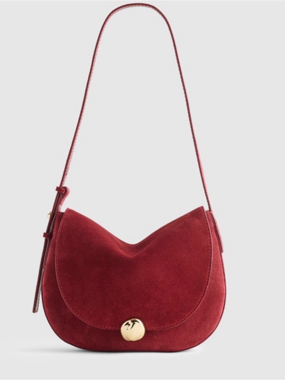 Madewell Red Suede Crescent Shoulder Bag with Gold Accent